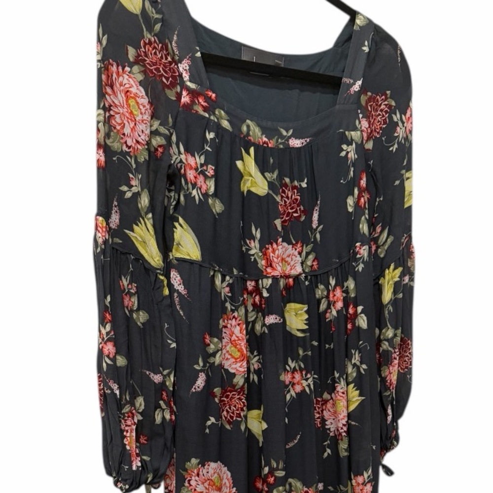 Anthropologie Evelin Maxi Dress Green Floral Boho Ruffle Tiered Chiffon‎ size XS - Picture 5 of 9